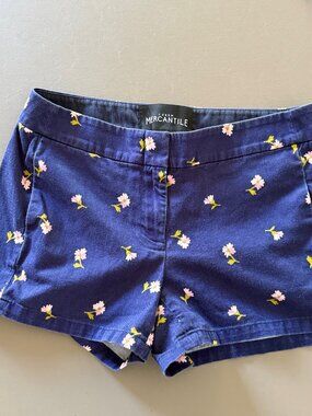 J.Crew Mercantile Floral Print Chino Shorts Size 0 Blue Pink Casual Preppy Summe